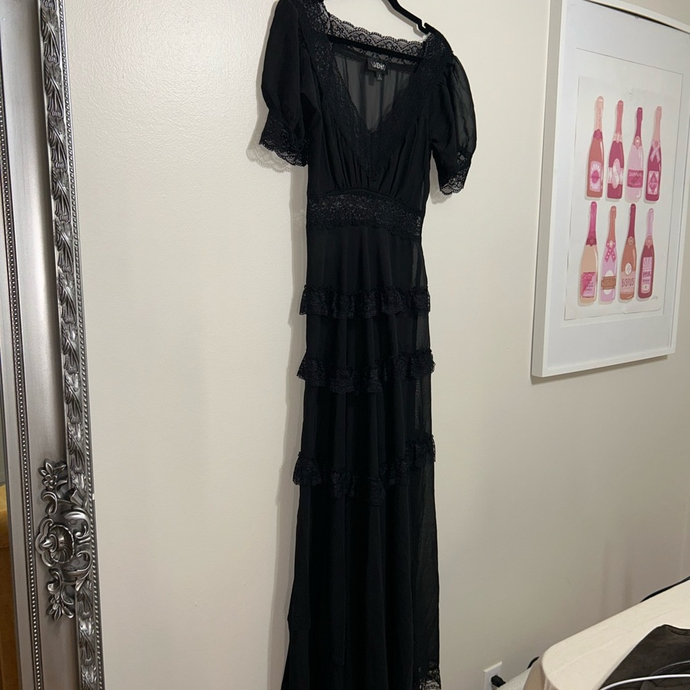 Dolls Kill Black Lace Tiered Maxi Dress